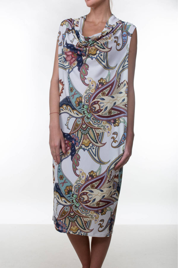 Caterina Stampa Crepe Draped Dress Sleeveless